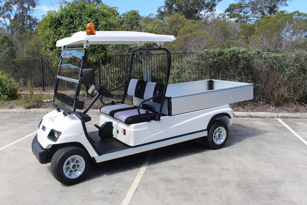 Side Photo White ECAR Golf LT-A2.H8 - 2 Seat Utility Long Wheel Base Electric Cargo Commercial Cart Buggy